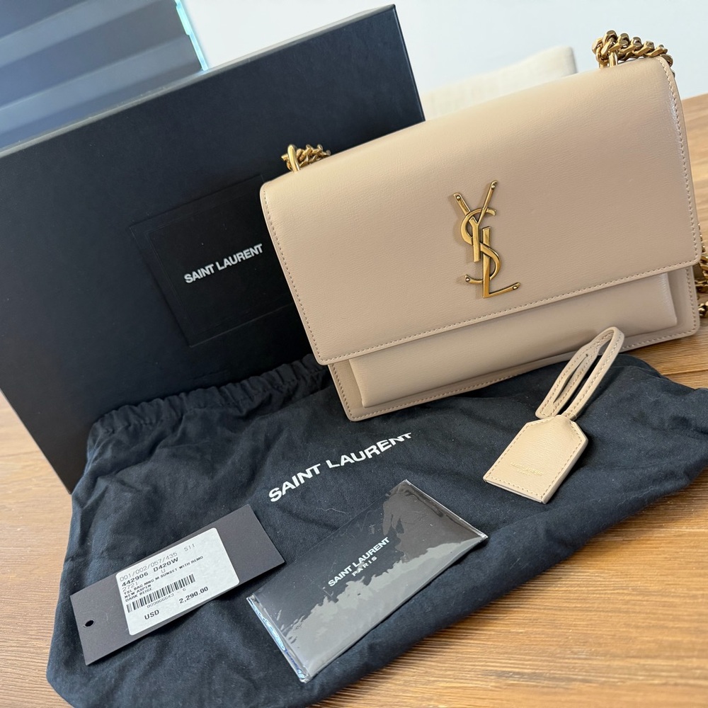 Saint Laurent Tan Leather Shoulder Bag with Gold Accents